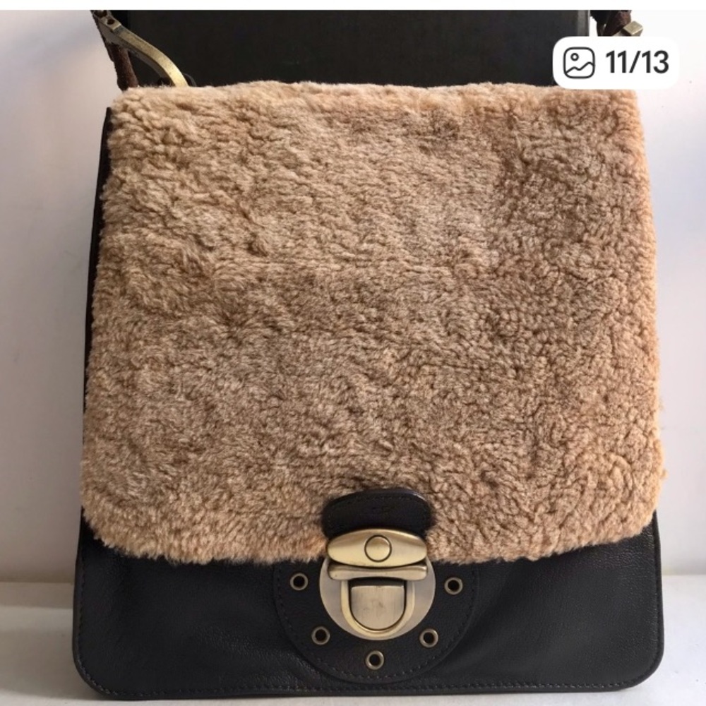 UGG Australia Purse Brown Leather Shearling Slimline - Picture 10 of 12